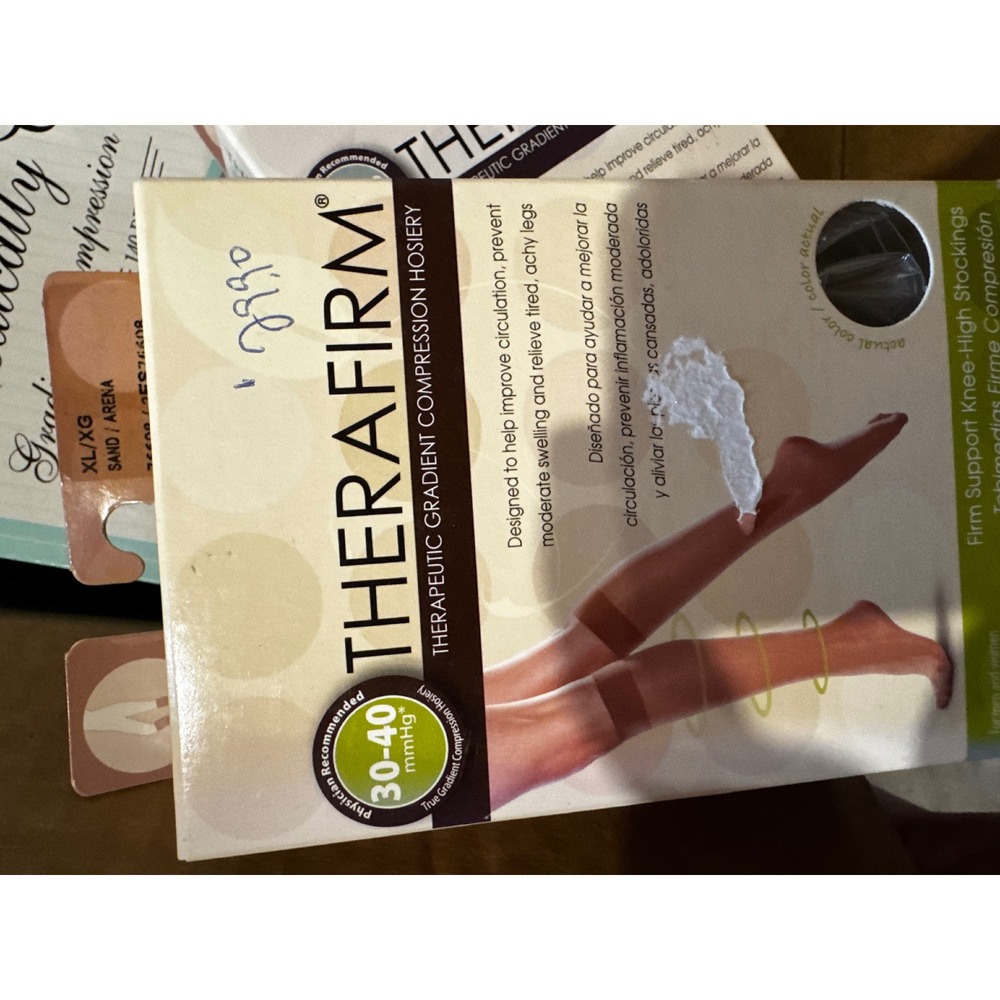Therafirm 30-40 mmHg Compression Hosiery Knee High Sand Arena XL 2 Pack